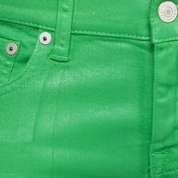 مملوكة مسبقًا Polo Ralph Lauren Green Coated Denim Skinny Fit Jeans S Waist 27"