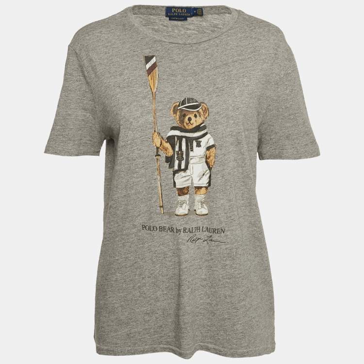 Pre Owned Polo Ralph Lauren Grey Teddy Print Jersey T-Shirt M