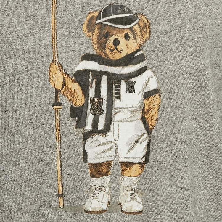 Pre Owned Polo Ralph Lauren Grey Teddy Print Jersey T-Shirt M