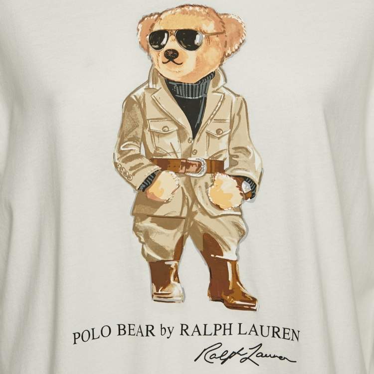 Pre Owned Polo Ralph Lauren White Teddy Print Jersey T-Shirt XL