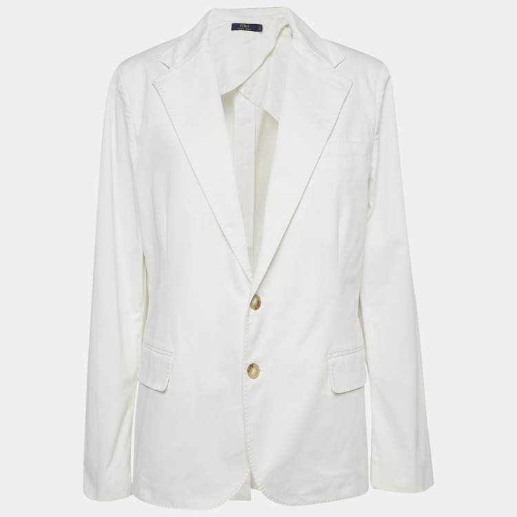 Pre Owned Polo Ralph Lauren White Cotton Button Front Jacket XL