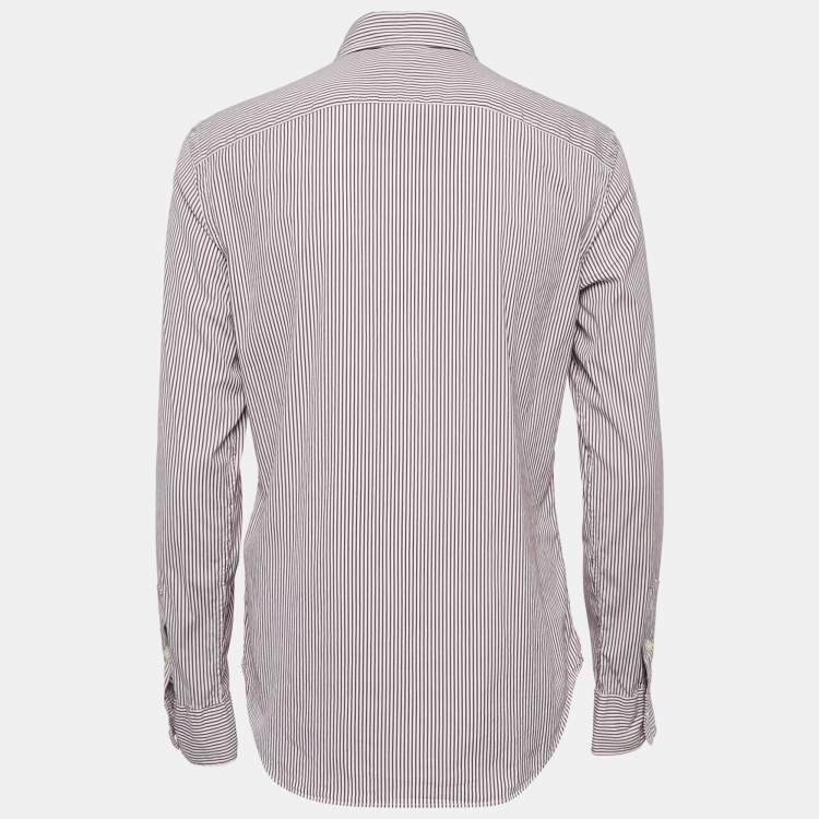 Pre Owned Polo Ralph Lauren Burgundy Stripe Cotton Button Front Shirt M