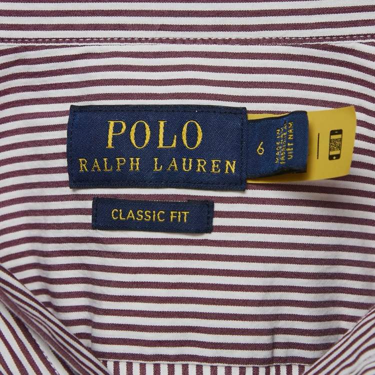 Pre Owned Polo Ralph Lauren Burgundy Stripe Cotton Button Front Shirt M