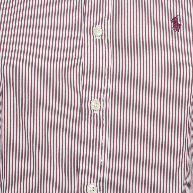 Pre Owned Polo Ralph Lauren Burgundy Stripe Cotton Button Front Shirt M