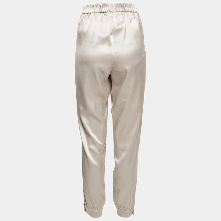 Pre Owned Polo Ralph Lauren Grey Satin Jogger Pants M