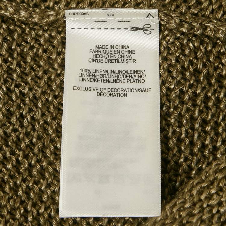 Pre Owned Polo Ralph Lauren Green Linen Rib Knit Lace-Up Sheer Sweater S
