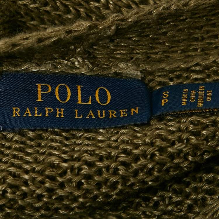 Pre Owned Polo Ralph Lauren Green Linen Rib Knit Lace-Up Sheer Sweater S