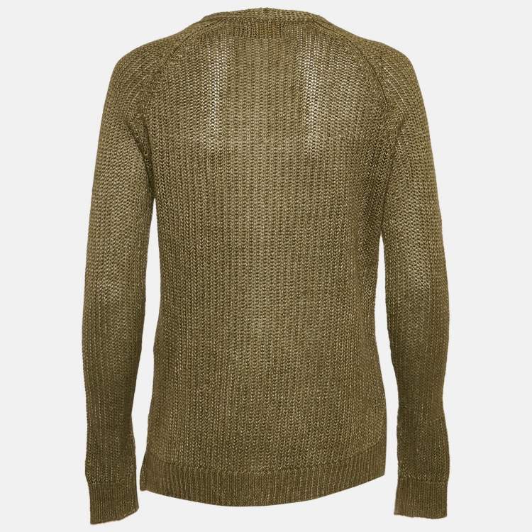 Pre Owned Polo Ralph Lauren Green Linen Rib Knit Lace-Up Sheer Sweater S