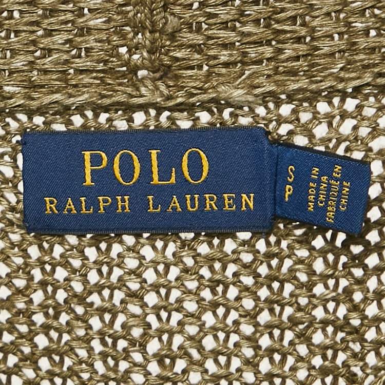 Pre Owned Polo Ralph Lauren Green Linen Rib Knit Lace-Up Sheer Sweater S