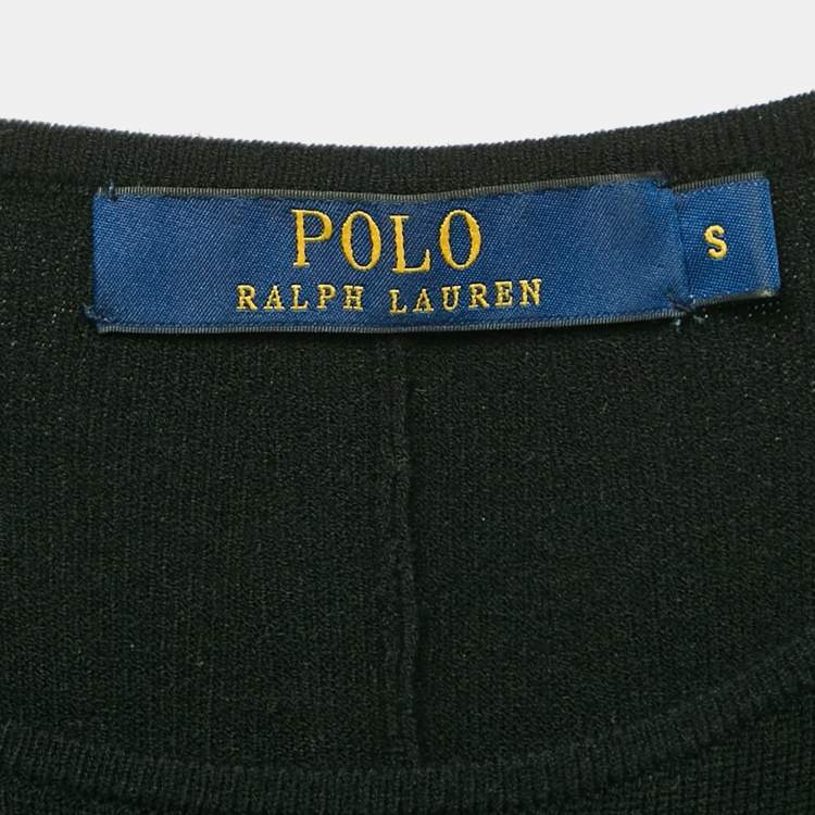 Pre Owned Polo Ralph Lauren Black Leather Trim Stretch Knit Short Dress S