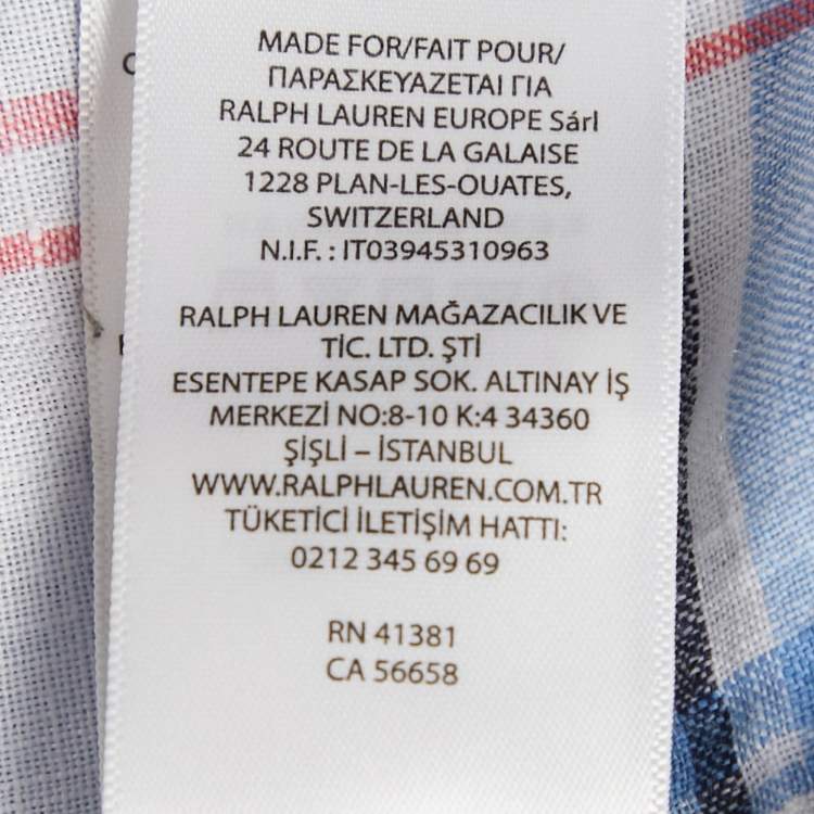 Pre Owned Polo Ralph Lauren Plaid Blue Linen Button Front Shirt M