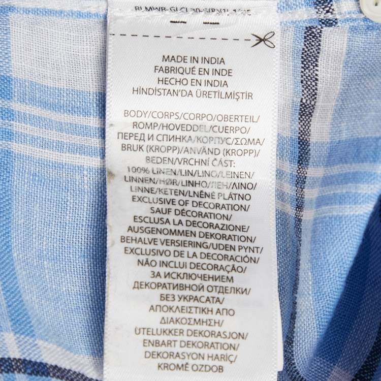 Pre Owned Polo Ralph Lauren Plaid Blue Linen Button Front Shirt M