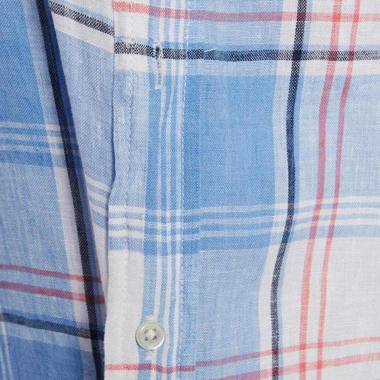 Pre Owned Polo Ralph Lauren Plaid Blue Linen Button Front Shirt M