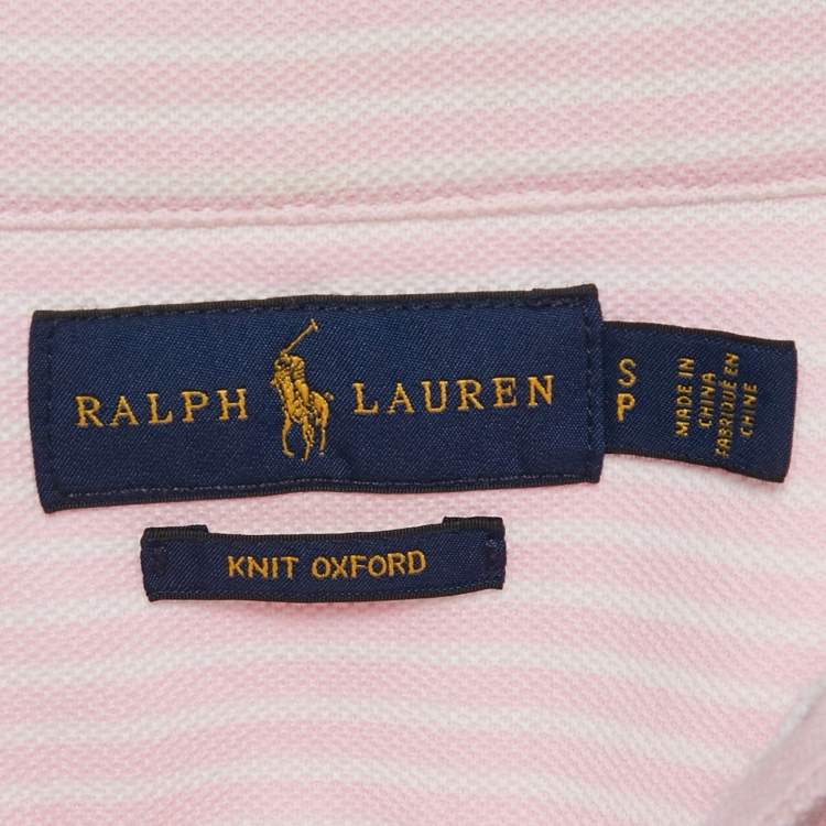 Pre Owned Polo Ralph Lauren Pink Stripe Cotton Knit Button Front Shirt S