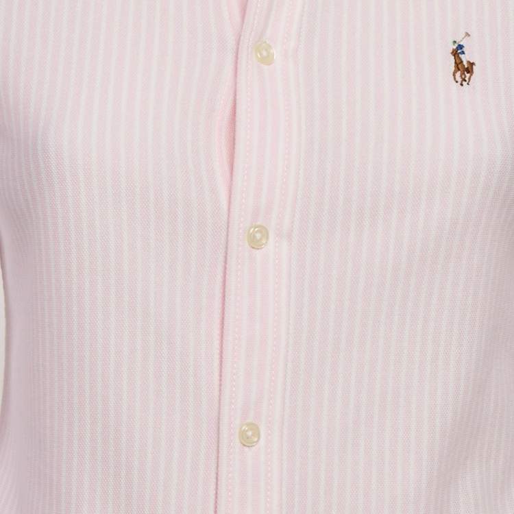 Pre Owned Polo Ralph Lauren Pink Stripe Cotton Knit Button Front Shirt S