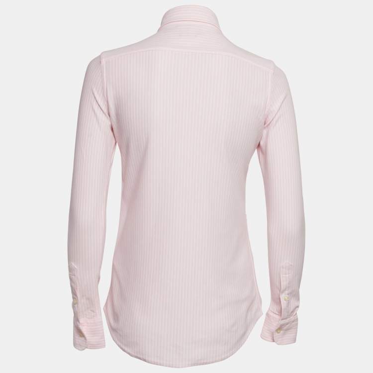 Pre Owned Polo Ralph Lauren Pink Stripe Cotton Knit Button Front Shirt S