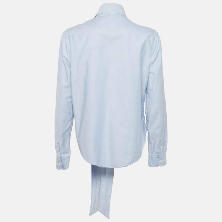 Pre Owned Polo Ralph Lauren Blue Cotton Neck Tie-Up Button Front L