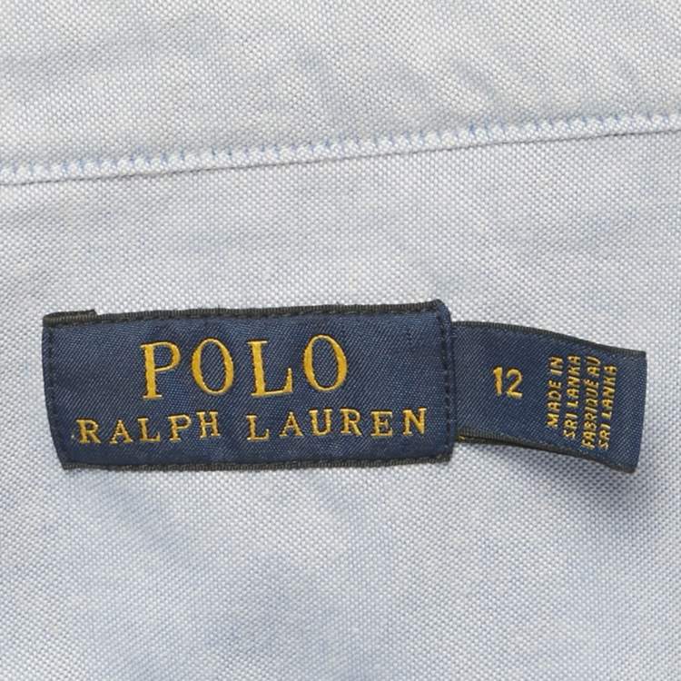 Pre Owned Polo Ralph Lauren Blue Cotton Neck Tie-Up Button Front L