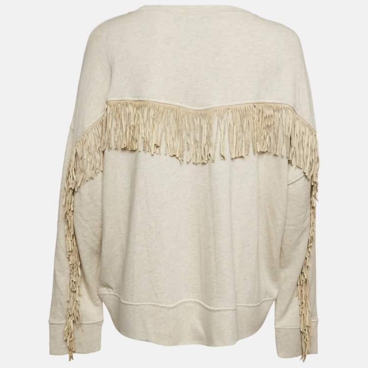 Pre Owned Polo Ralph Lauren Grey Suede Trim Cotton Crew Neck Sweatshirt XL