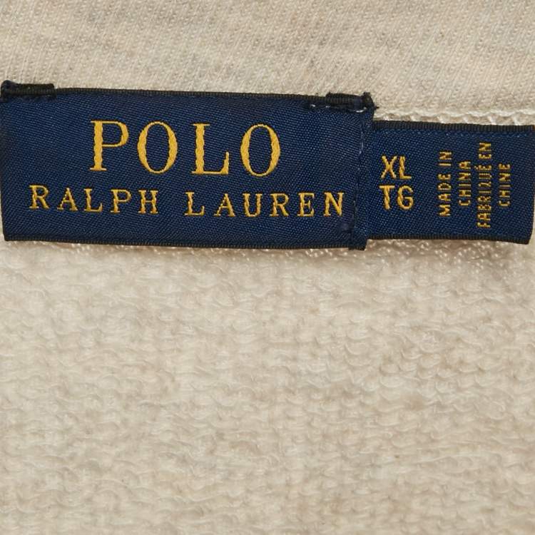 Pre Owned Polo Ralph Lauren Grey Suede Trim Cotton Crew Neck Sweatshirt XL