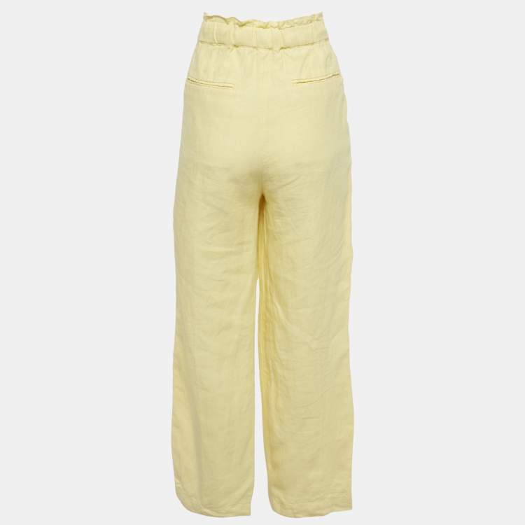 Pre Owned Polo Ralph Lauren Yellow Linen Elasticated Waist Trousers XS