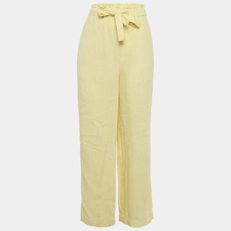 Pre Owned Polo Ralph Lauren Yellow Linen Elasticated Waist Trousers XS