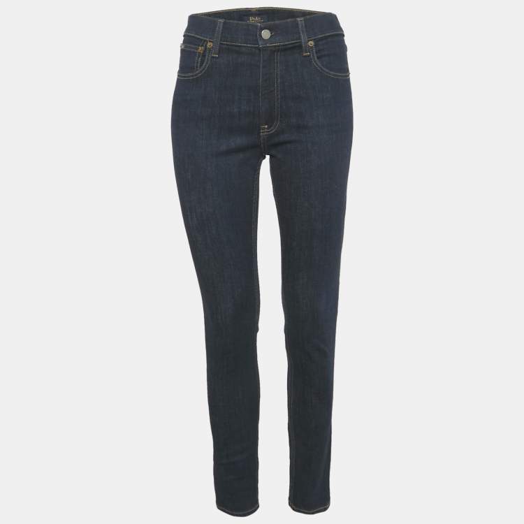 Pre Owned Polo Ralph Lauren Blue Denim Mid-Rise Skinny Tompkins Jeans Waist 28" M