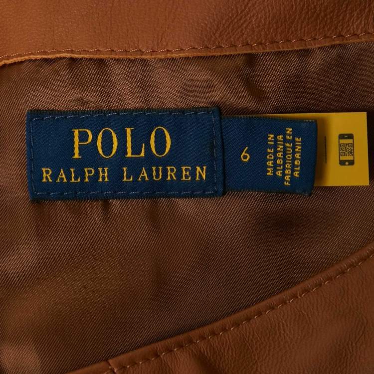 Pre Owned Polo Ralph Lauren Brown Leather Long Sleeve Short Dress M