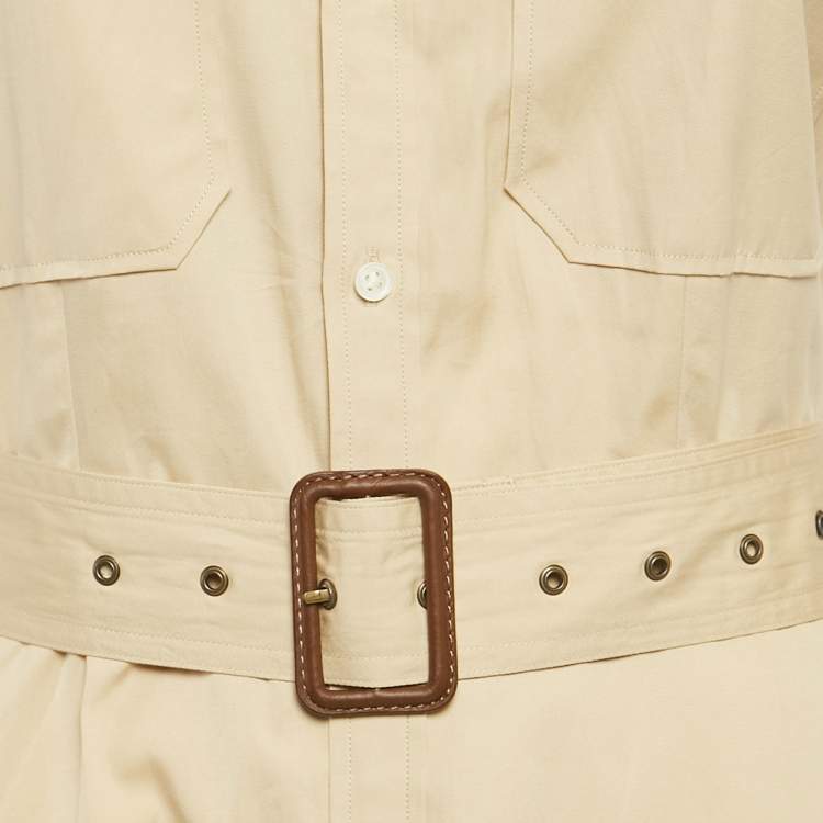 Pre Owned Polo Ralph Lauren Beige Belted Button Front Tiered Midi Dress S