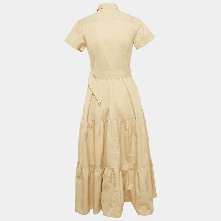 Pre Owned Polo Ralph Lauren Beige Belted Button Front Tiered Midi Dress S