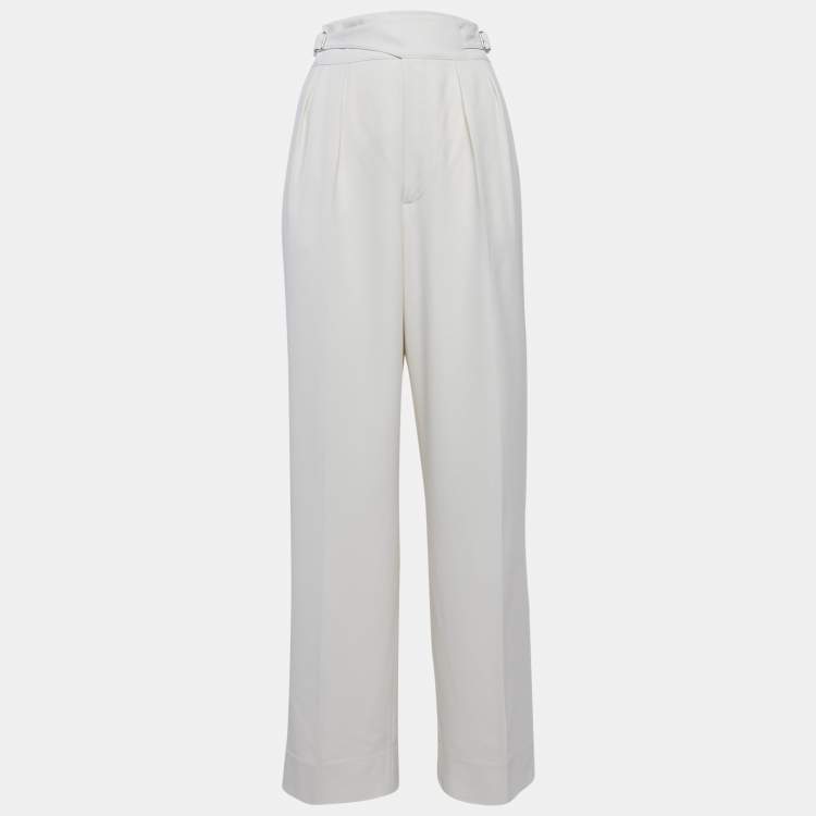 Pre Owned Polo Ralph Lauren Cream Wool Buckle Detail Trousers M