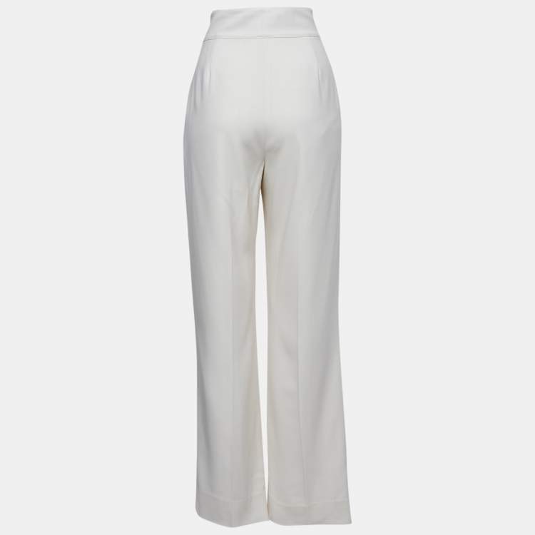 Pre Owned Polo Ralph Lauren Cream Wool Buckle Detail Trousers M