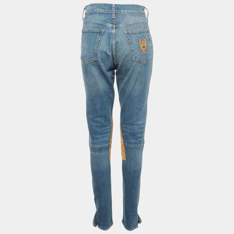 Pre Owned Polo Ralph Lauren Blue Logo Embroidered Denim Jodhpur Jeans M Waist 29"