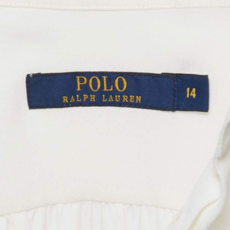 Pre Owned Polo Ralph Lauren Off-White Crepe Neck Tie-Up Button Front Blouse XL