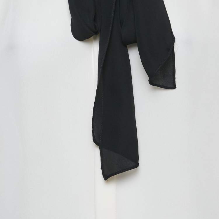Pre Owned Polo Ralph Lauren Off-White Crepe Neck Tie-Up Button Front Blouse XL