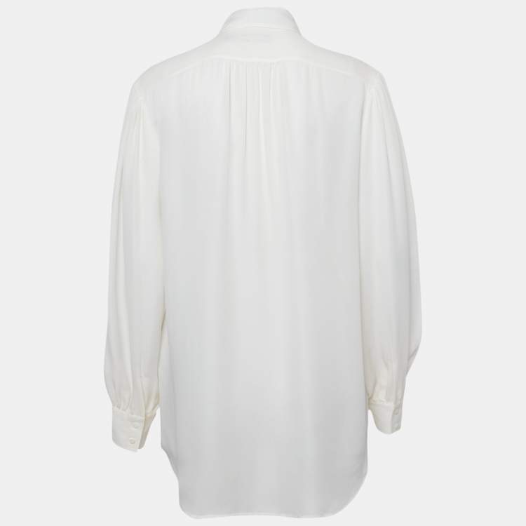 Pre Owned Polo Ralph Lauren Off-White Crepe Neck Tie-Up Button Front Blouse XL