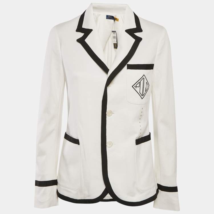 Pre Owned Polo Ralph Lauren White Cotton Knit Cricket Blazer M