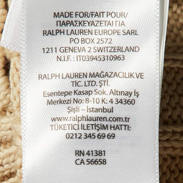 Pre Owned Polo Ralph Lauren Beige Cotton Knit Long Sleeve Sweater S