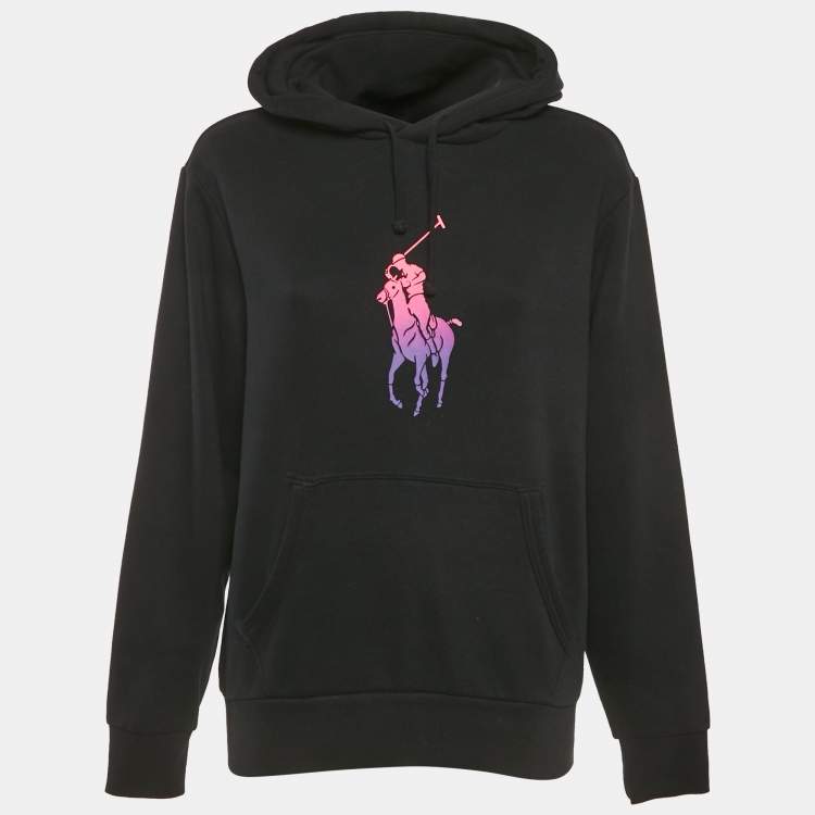Pre Owned Polo Ralph Lauren Black Printed Cotton Hooded Sweatshirt S