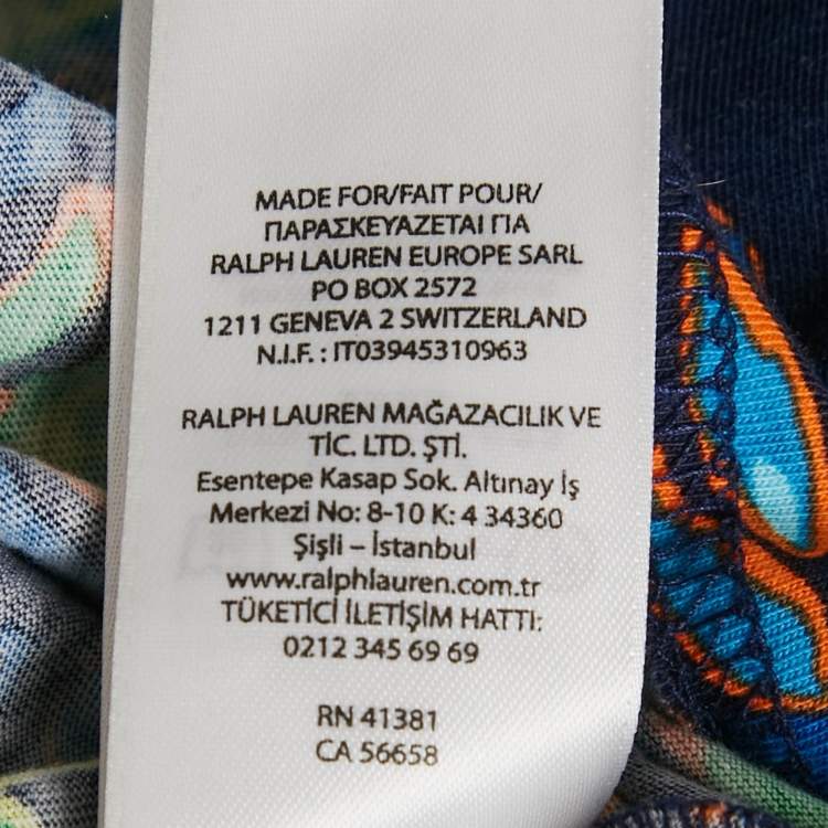 Pre Owned Polo Ralph Lauren Navy Blue Printed Cotton Knit Hoodie XS
