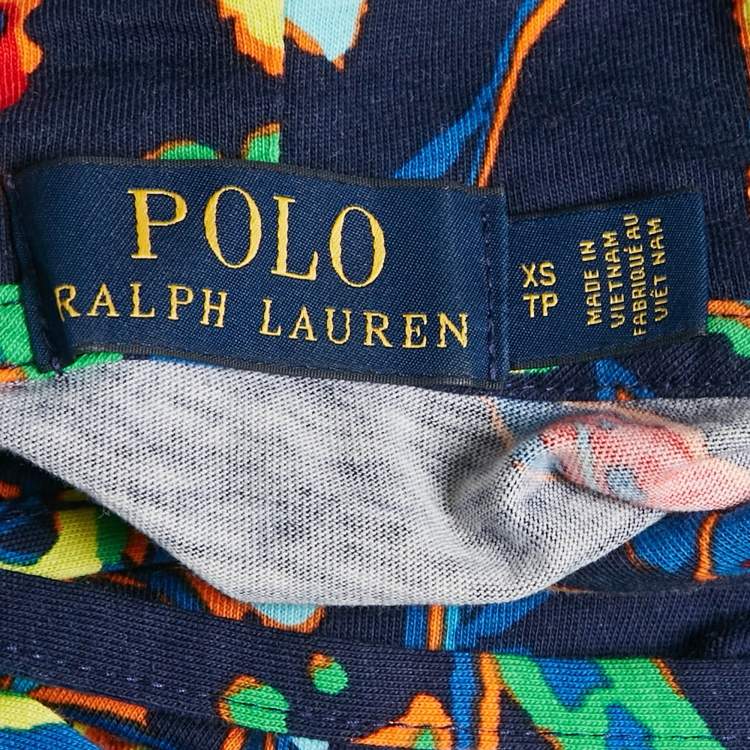 Pre Owned Polo Ralph Lauren Navy Blue Printed Cotton Knit Hoodie XS