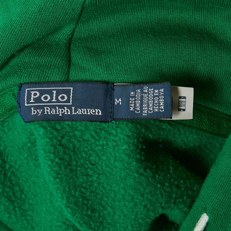 Pre Owned Polo Ralph Lauren Green Logo Embroidery Cotton Zip-Up Hooded Sweatshirt M
