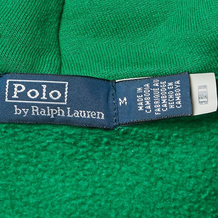 Pre Owned Polo Ralph Lauren Green Logo Embroidery Cotton Zip-Up Hooded Sweatshirt M