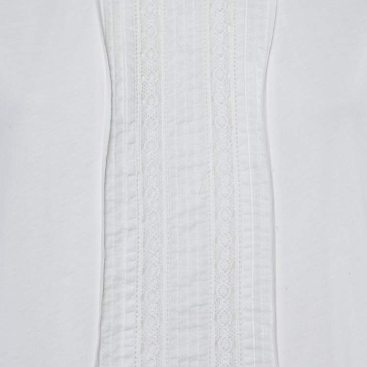 Pre Owned Polo Ralph Lauren Off White Cotton Lace Trim Top M