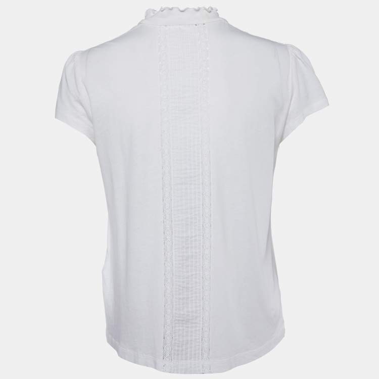 Pre Owned Polo Ralph Lauren Off White Cotton Lace Trim Top M