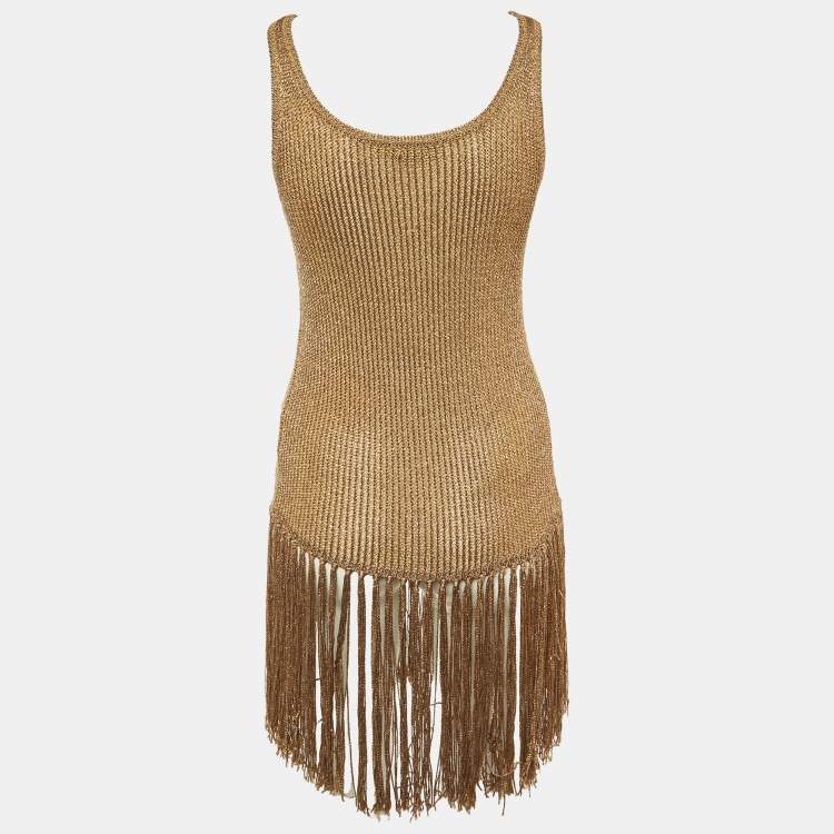 Pre Owned Polo Ralph Lauren Metallic Knit Fringed Top S