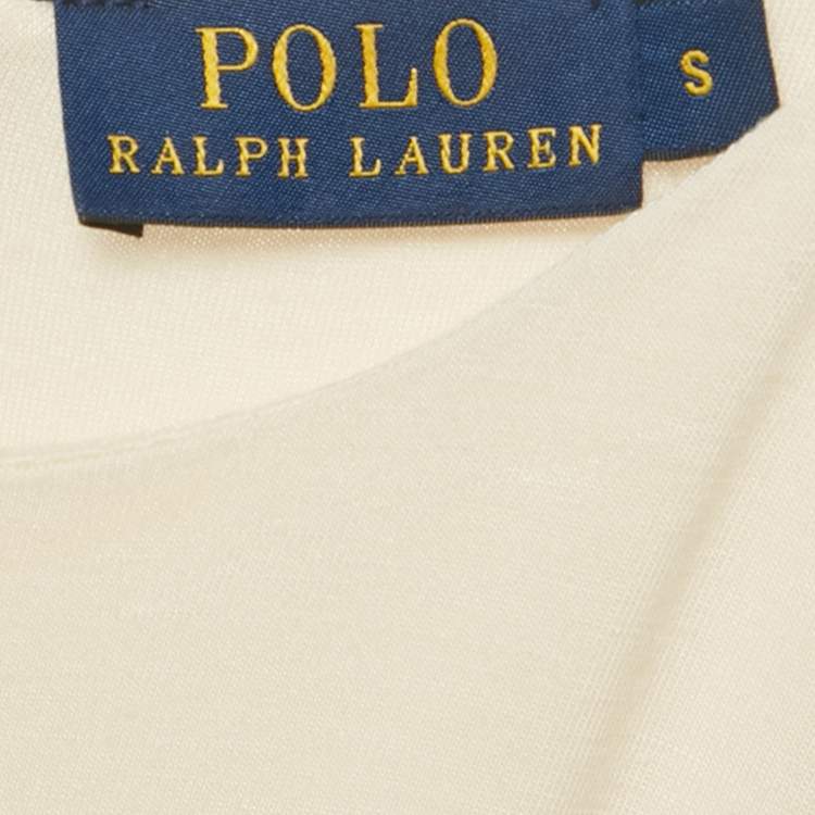 Pre Owned Polo Ralph Lauren Off-White Jersey Long Sleeve Midi Dress S
