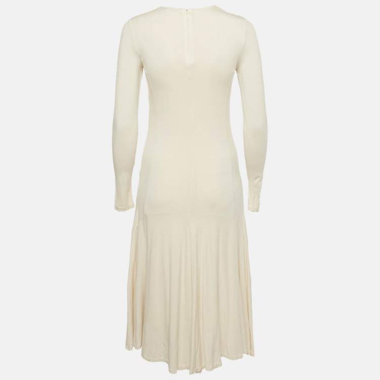 Pre Owned Polo Ralph Lauren Off-White Jersey Long Sleeve Midi Dress S