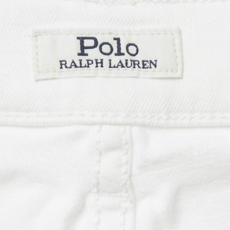 Pre Owned Polo Ralph Lauren White Embroidered Denim Tompkins Skinny Jeans M Waist 29"