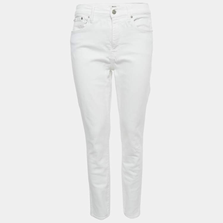 Pre Owned Polo Ralph Lauren White Embroidered Denim Tompkins Skinny Jeans M Waist 29"